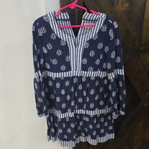 Vineyard Vines Navy and White Leaf Pattern Tunic KIDS